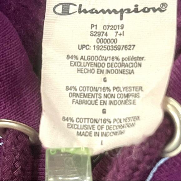 Champion Reverse Weave Purple Blue Logo Cropped Cutoff Hoodie Sweatshirt Large - Picture 9 of 11